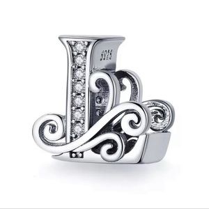 Silver Shiny 26 letter beads fit Pandora Charm Silver